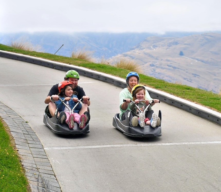 Nicola and her family in Queenstown, almost six weeks post-surgery.